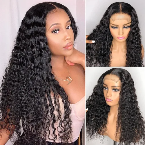 Vista 14 de AISI Pelucas de cabello humano ondulado profundo con encaje frontal de 13 x 4, densidad del 180 %, pelucas de cabello humano rizado para mujeres