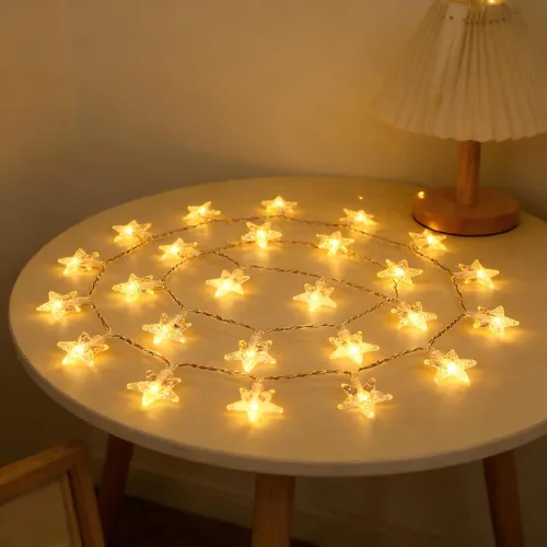 Vista 6 de Cadena de luces con estrellas, 30 LED de cristal, funciona con pilas, 10 pies, decoración para dormitorio