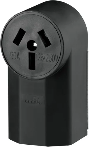 Eaton WD112 Receptáculo de alimentación de rango de montaje en superficie de 3 cables, 50 amperios, 125 voltios, 2 polos, negro