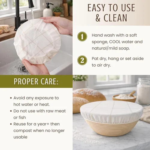 Vista 9 de Nectar & Nest Fundas reutilizables para cuencos para fermentar pan (2 grandes) - Fundas para cuencos de cera de abejas reutilizables, 100% algodón