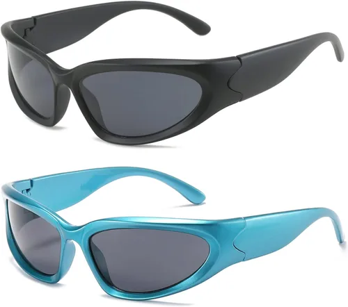 BUTABY Gafas de sol de moda envolventes para mujeres y hombres, ovaladas, oscuras, futuristas, para deportes al aire libre, protección UV400