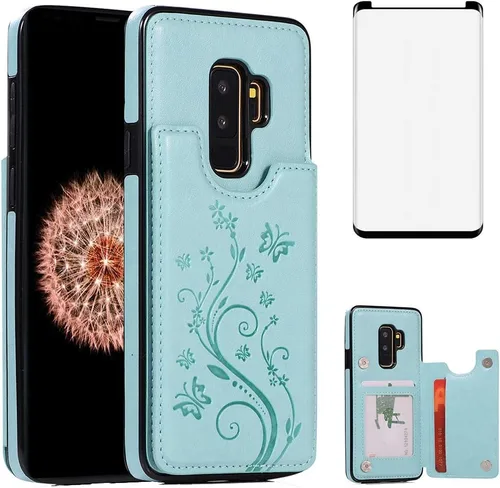 Vista 13 de Funda de teléfono para Samsung Galaxy S9 Plus con protector de pantalla de vidrio templado y tarjetero con soporte para tarjetero, accesorios