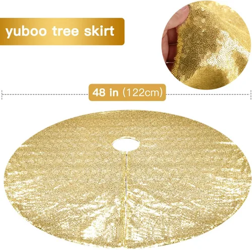 Vista 4 de Falda de lentejuelas para árbol de Navidad, 48 pulgadas, doble capa, para bodas y fiestas