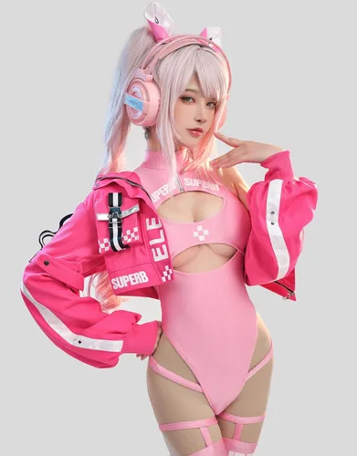 Vista 2 de haikyuu Body de cosplay de Alice para mujer con chaqueta, traje de baño de una pieza con corte de anime, control de abdomen