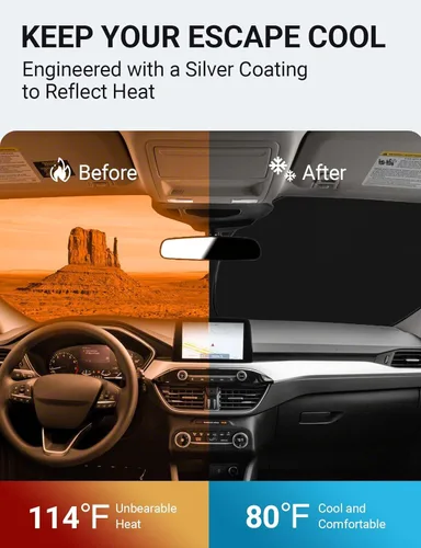 Vista 3 de Proadsy Parasol para parabrisas Ford Escape 2020-2025 de ajuste personalizado, 4 capas, plegable, protector de parasol frontal que bloquea los rayos