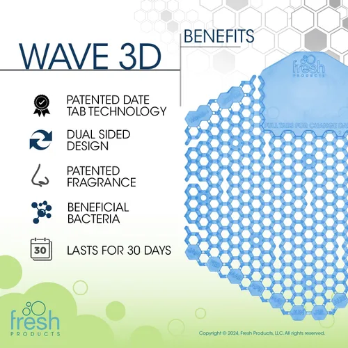 Vista 4 de Fresh Products Pantalla de Urinario Wave 3D Virtualmente Elimina Salpicaduras de Orina Uso de 30 Días Fácil Instalación Bacterias Beneficiosas