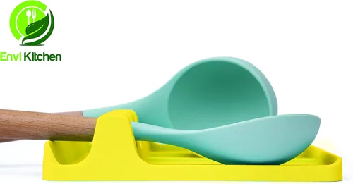 Vista 4 de Soporte para cuchara de silicona, soporte grande para utensilios de cocina con paredes de almohadilla de goteo, múltiples soportes para cucharas