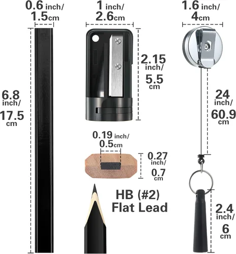 Vista 3 de Hohean 14 Lápices de Carpintero, 7 Pulgadas Octagonales Planos Duros Negros para Carpintería Construcción Lápices Resistentes con Sacapuntas