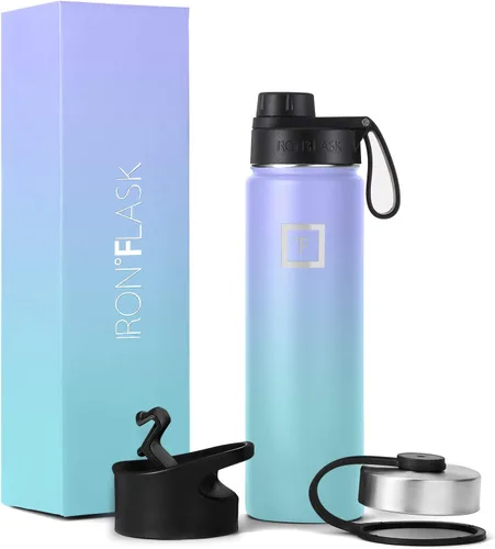 Vista 109 de IRON °FLASK - Botella deportiva de 14, 18, 22, 32, 40, 64 o 128 onzas, 3 tapas (boquilla), acero inoxidable aislado al vacío, doble pared moderna