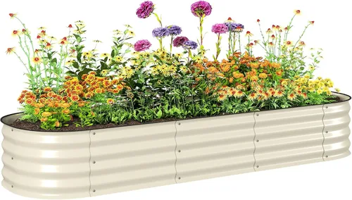 Vista 11 de Outsunny Kit de cama de jardín elevada galvanizada con barras de refuerzo, maceta de metal grande y alta para verduras, flores y hierbas, 6 x 3 x 2