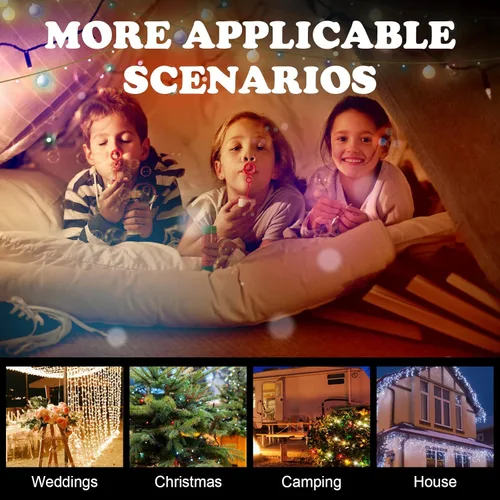 Vista 6 de Eueasy Guirnalda de luces solares para exteriores, paquete de 2 luces solares de Navidad de 79 pies, 200 LED, impermeables, con 8 modos