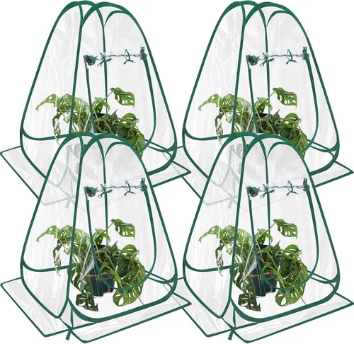 Suzile 4 piezas de invernadero pequeño emergente para invierno, mini invernadero de PVC, transparente, fácil de instalar, portátil, cubierta de