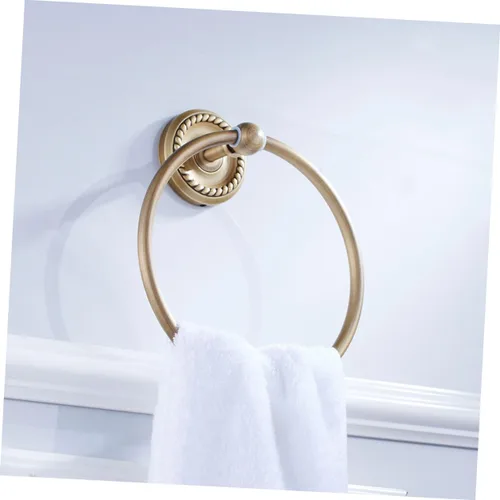 Vista 3 de Antique Brushed Brass Towel Ring Hanging Towel Rack Wall Mounted Round Bathroom Accessory for Home Hotel School Bathroom Decor