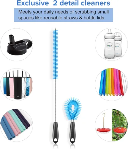 Vista 5 de Juego de 5 cepillos para limpiar botellas, cepillo de limpieza de botellas de mango largo y cepillo limpiador de pajillas para lavar botellas