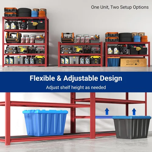 Vista 4 de FLEXIMOUNTS Estantería de Garaje de 60" de Ancho, Estantes de Almacenamiento de 5 Niveles Carga 1500LBS, Estantería de Garaje Ajustable Resistente