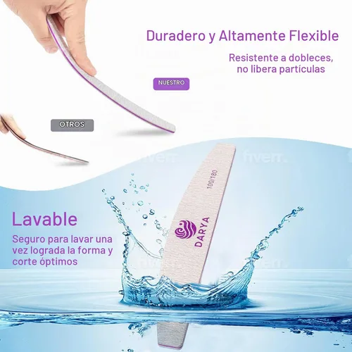 Vista 5 de DARYA Limas de uñas (12 piezas) de doble cara de grano 100/180 para uñas acrílicas, lima de uñas naturales, duraderas, lavables, lima de uñas