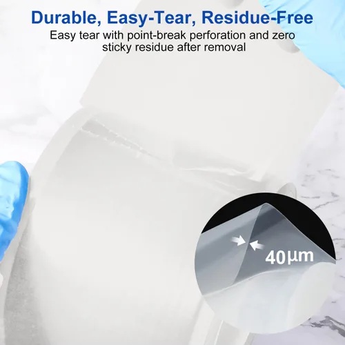 Vista 3 de Annhua Película de barrera para tatuajes, cubierta protectora de cinta adhesiva con caja dispensadora de bordes, hojas perforadas desechables de 4 x
