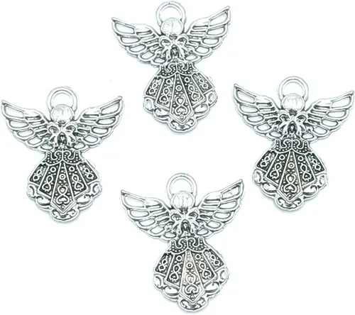 30 piezas de suministros de manualidades con alas de plata antigua, dijes de hada de ángel, para aretes, pulseras, collares, joyas, manualidades,