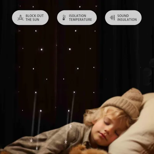 Vista 4 de Anytime - Cortinas para dormitorio de niñas con estrella hueca, cortinas opacas para habitación de niños, cortinas largas para oscurecer