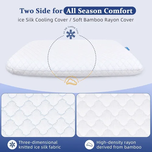Vista 2 de Almohada plana fina para dormir – almohada ultra delgada de espuma viscoelástica con enfriamiento de 1.75" para dormir boca abajo y de espalda