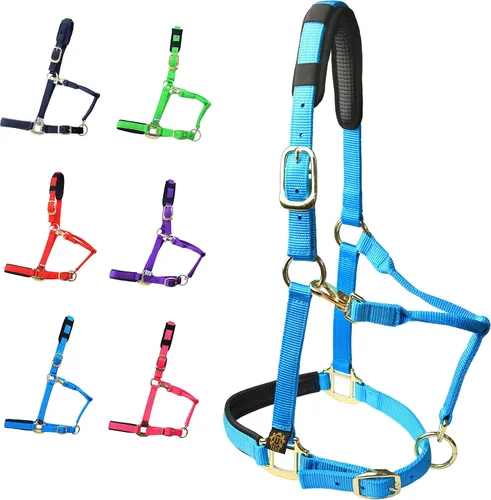 Vista 8 de T TEKE Cabestros ajustables para caballos de nailon suave resistente, acolchados con neopreno gofre antiroces tanto en corona como en nariz