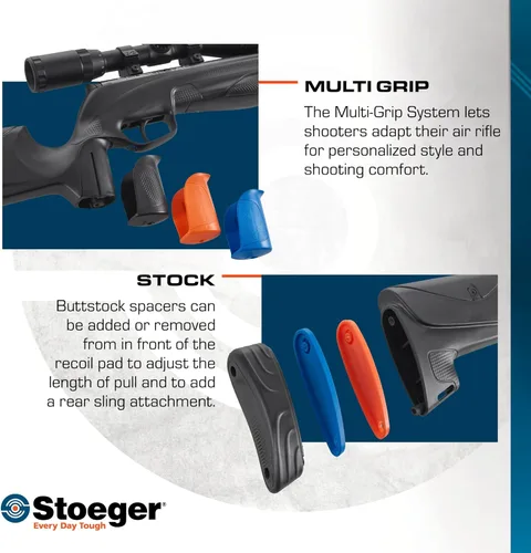 Vista 4 de Stoeger Combo de Rifle de Aire S8000-E TAC - Calibre .22 - Sintético Negro con Perdigones de Punta X-Power Dome