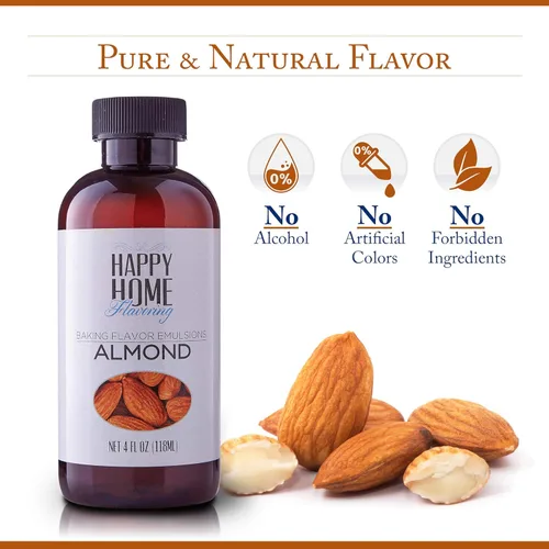 Vista 2 de Happy Home Emulsión aromatizante natural de sabor a almendra para hornear, certificado Kosher, 4 onzas.