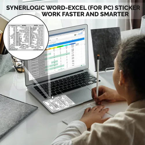 Vista 4 de SYNERLOGIC Microsoft Word/Excel (para Windows) Guía de referencia Adhesivo de acceso directo de teclado, laminado, vinilo sin residuos (negro/grande)