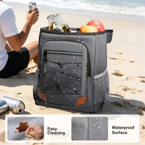 Vista 6 de Backpack Cooler Insulated Leakproof, Soft Cooler Backpack for Beach Beige - Negro - Marrón-01