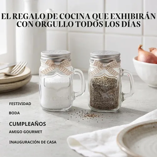 Vista 7 de Circleware Mason Yorkshire - Juego de 2 tazas de sal y pimienta con asas de vidrio y tapas de metal, 5 onzas, juego de 2 en caja de regalo, vajilla