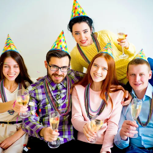 Vista 7 de Huskein Collar de cuentas, 120 cuentas de Mardi Gras, collares coloridos de cuentas de Mardi Gras de 33 pulgadas, accesorios de disfraz de fiesta