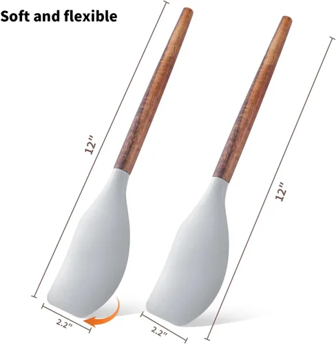 Vista 6 de 2 cucharas de madera para cocinar, cucharas de cocina de 14 pulgadas, acabado liso, agarre cómodo, cucharas de madera de acacia, juego de utensilios