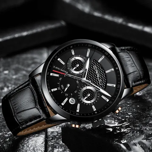 Vista 3 de CRRJU Relojes de pulsera con cronógrafo casual de cuarzo para hombre impermeable correa de cuero negro