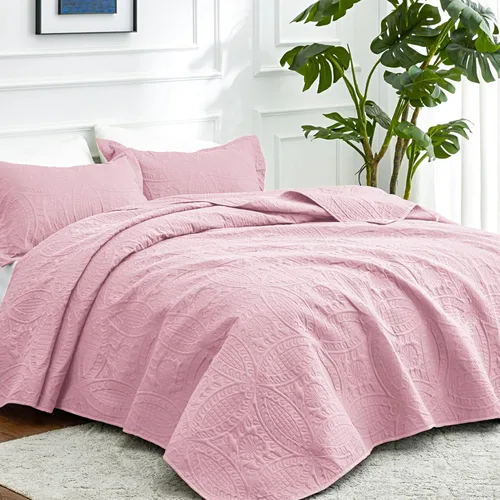 Vista 2 de Love's cabin - Juego de edredón tamaño Queen, color rosa, colcha de verano, microfibra ligera, estilo moderno de monedas, para todas las estaciones