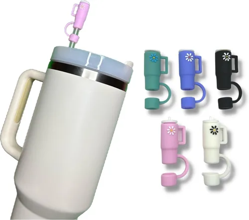5 fundas de popote para Stanley Cup, fundas de silicona de grado alimenticio compatibles con vasos Stanley de 30 y 40 onzas con asas, protegen las