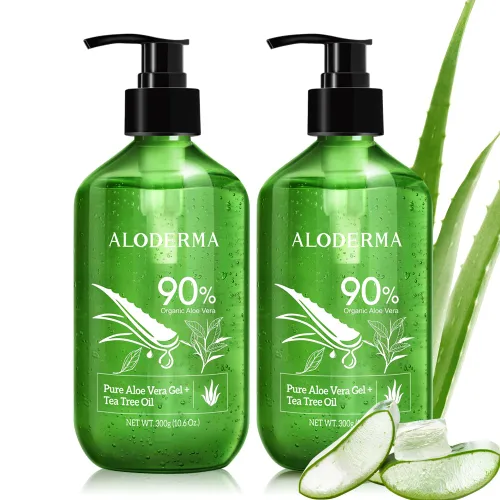 Vista 9 de Aloderma Gel de aloe vera + aceite de árbol de té, fabricado dentro de las 12 horas de cosecha con 90% aloe vera orgánico, uso multiusos