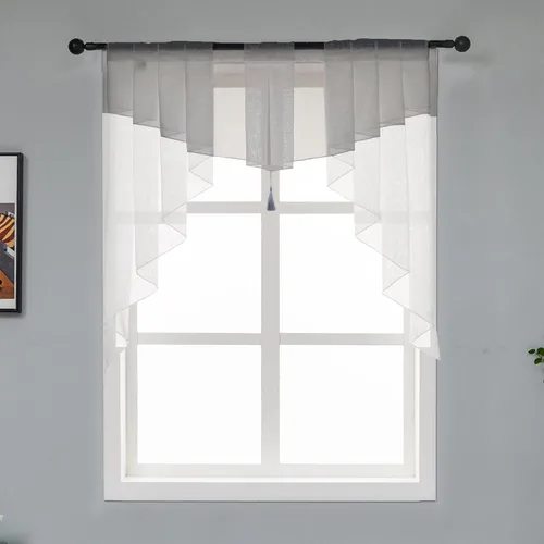 Vista 10 de PearAge Cortinas traslúcidas con cenefa para sala de estar, cenefa para ventanas de granja, cortinas festoneadas a medida con bolsillo para barra