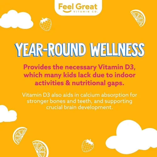Vista 5 de Feel Great Vitamin Co Vitaminas Gomitas de Vitamina D3 1000IU para niños (suministro para 60 días) 60 gomitas Deliciosas gomitas a base
