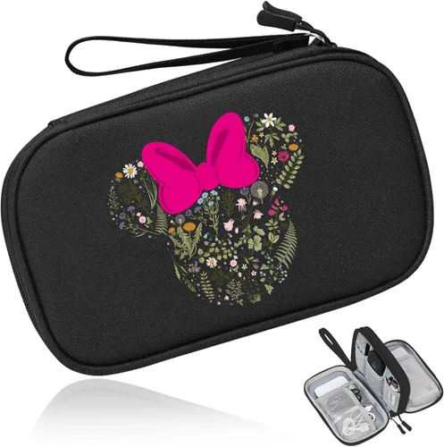 Vista 8 de COSHAYSOO Bolsa organizadora de artículos electrónicos de viaje con parche de letras de chenilla, accesorios imprescindibles para viajar, bonito