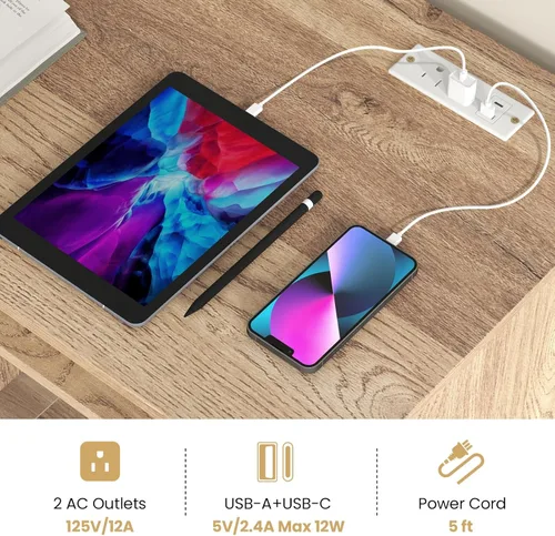 Vista 8 de Tangkula Escritorio para Computadora con 3 Cajones de Almacenamiento y Estación de Carga Integrada, Escritorio de Oficina en Casa con Bandeja