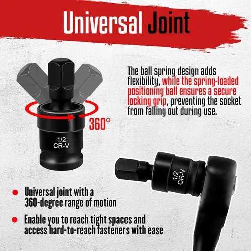 Vista 6 de WETT Juego de llaves de impacto de 1/2 pulgadas, 40 piezas de llaves de vaso métricas (8-32mm), surtido de llaves estándar de servicio pesado