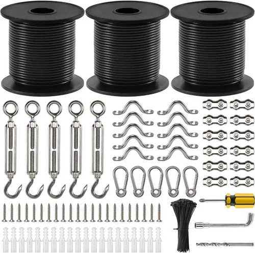 Juego de luces de cadena para colgar GUATTINE, cable de acero inoxidable 304 recubierto de nailon de 300 pies y suficientes accesorios, alambre guía