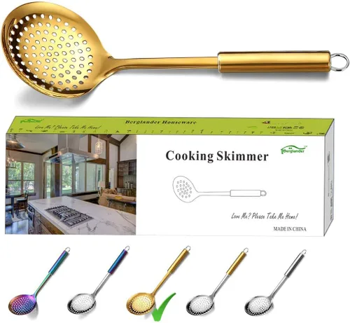 Berglander Espumador, Colador de Acero Inoxidable Dorado, Cocina Dorada con Chapado de Titanio, Cucharas Ranuradas, Para Cocina, Colador de Metal