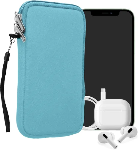 Vista 77 de kwmobile Bolsa de neopreno para teléfono tamaño XL - 6.7/6.8 pulgadas - Funda universal para celular con cremallera, correa para la muñeca, amarillo