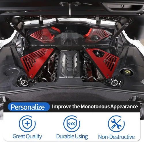 Vista 5 de Cubierta de panel de bahía de motor compatible con Chevrolet Corvette C8 Stingray 2020-2024, compartimento de aluminio para motor izquierdo derecho