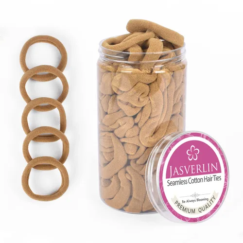 Vista 13 de JASVERLIN 100 ligas para el cabello de algodón sin costuras, bandas elásticas gruesas suaves y sin daños, soportes para cola de caballo para mujeres