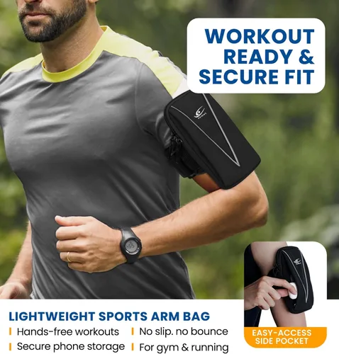 Vista 2 de HiRui Soporte para teléfono celular y bolsa de muñeca para teléfono, brazalete deportivo para correr para gimnasio y ciclismo, compatible con iPhone