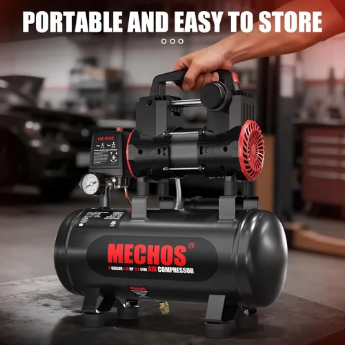 Vista 7 de Compresor de aire portátil con tanque de acero de 3 galones, 1.15 HP 2.2 CFM @ 90 PSI, compresor de aire sin aceite de 116 PSI máx. para garaje, uso