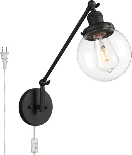 Vista 21 de PERMO Apliques de pared doble vintage industriales antiguos con 2 luces con doble cúpula de vidrio transparente claro de 5.9" redonda (Negro)