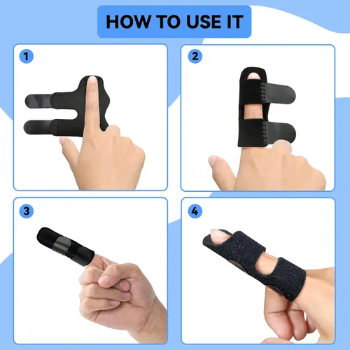 Vista 6 de Férula de dedo Bozenu, férula universal para dedo gatillo para dolor de dedos rotos/artritis y alivio de esguinces, férulas para dedo medio, índice